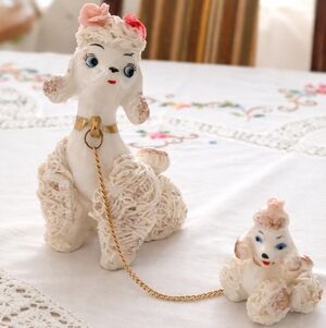 1950's KITCH MCM🐶Brinn's Spaghetti DOG POODLE Charming Ceramic Figurine Duo